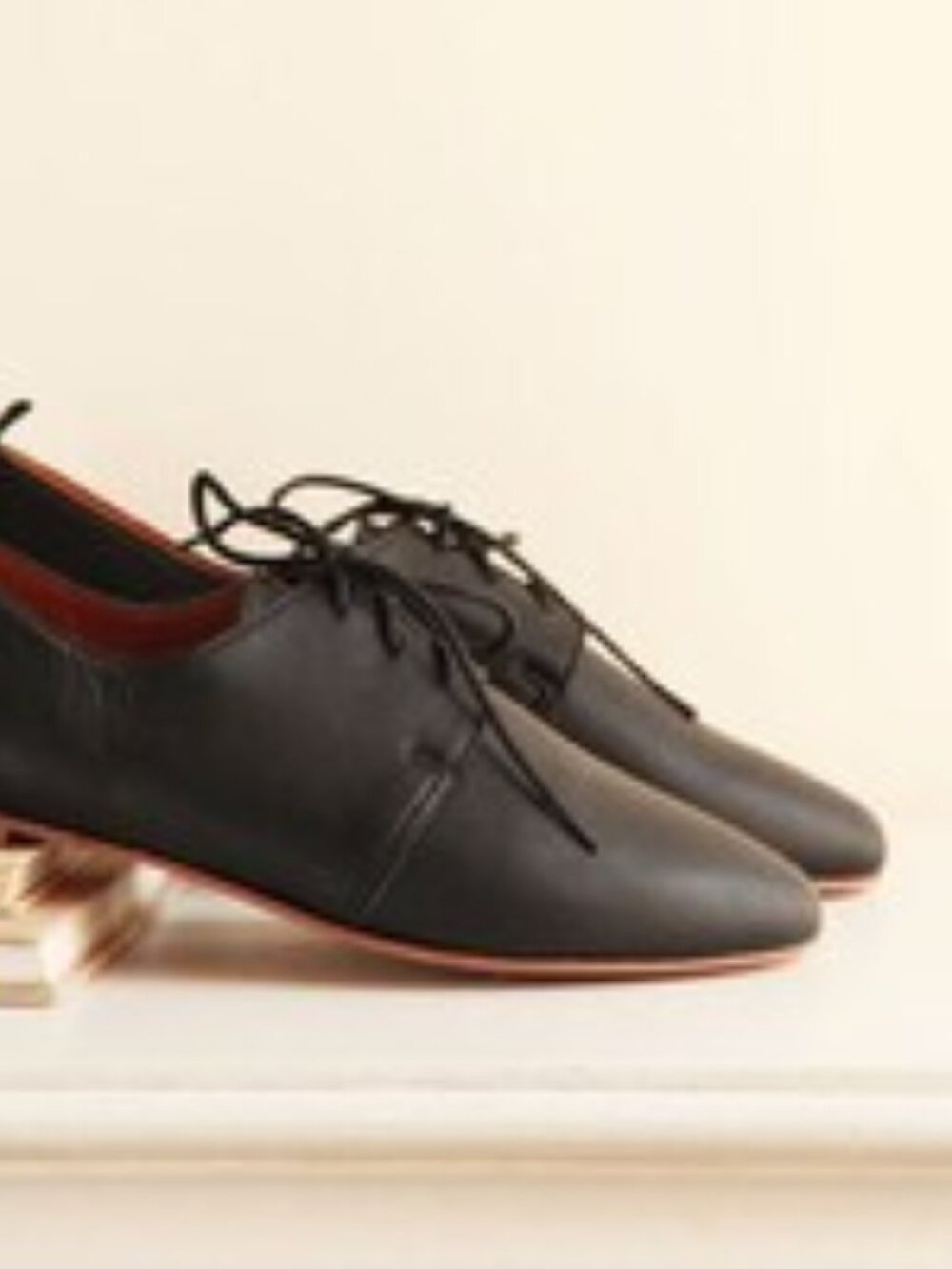 Black Leather Oxford Shoes: Handmade Derby Flats